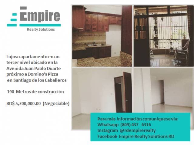 Lujoso apartamento en un tercer nivel ubicado en la Avenida Juan Pablo Duarte próximo a Domino’s Pizza en Santiago de los Caballeros - 1